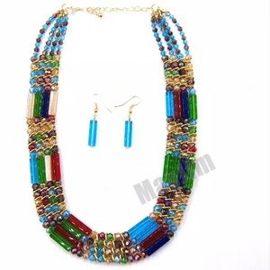 Beautiful multi crystal 4 row necklace earrings